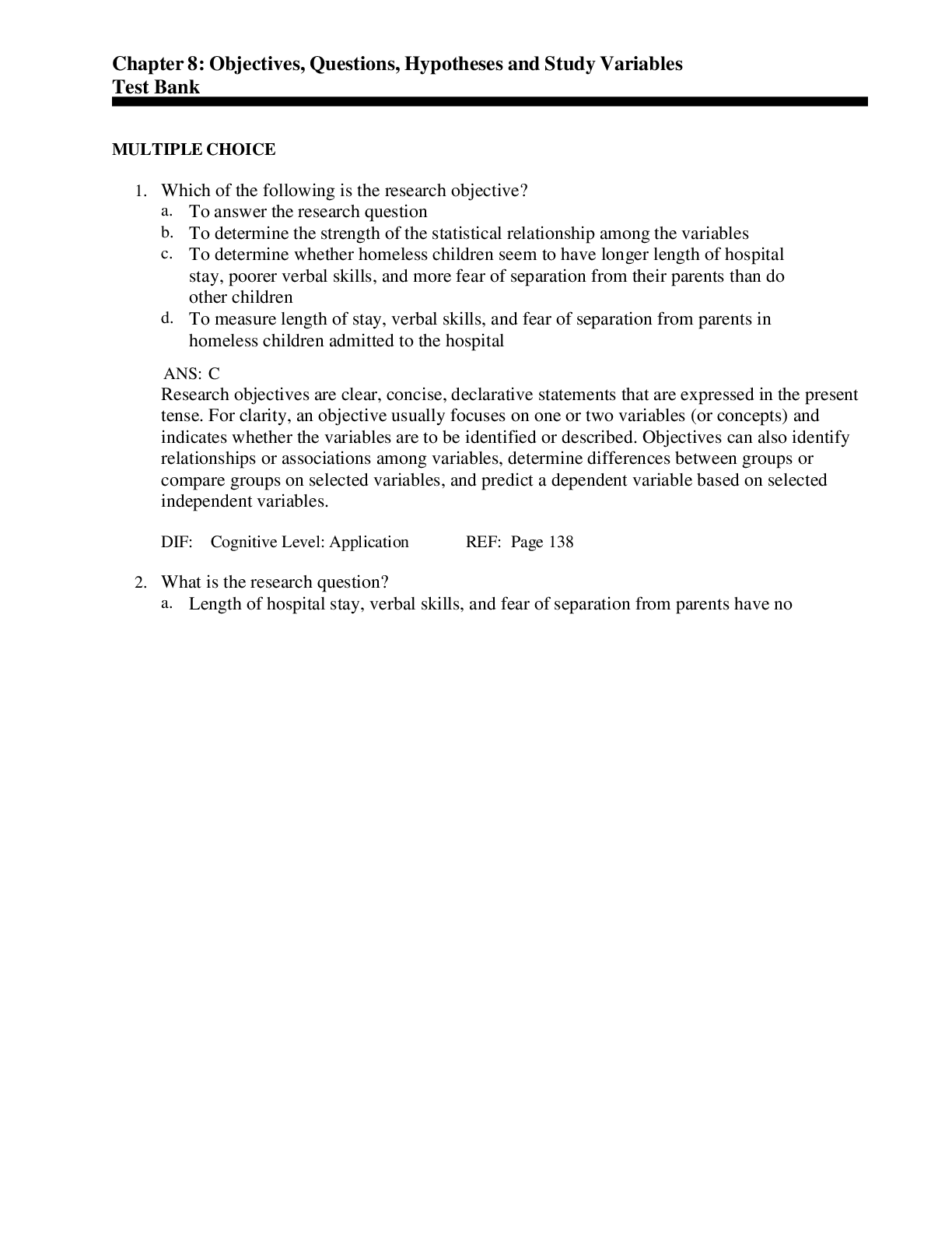Preview image for NURS 500 - Chapter 8: Objectives, Questions, Hypotheses and Study Variables Test Bank